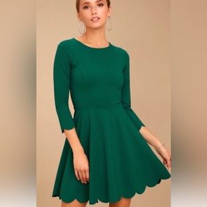 Lulu's Green Skater Dress medium scallop hem